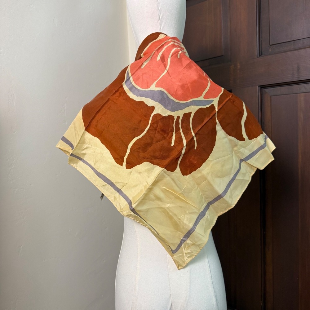 Vintage Floral Fashion Scarf Water Repellent 70s | Cream Orange | 26" Square